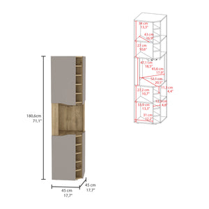 English Elm Obregon Corner Bar Cabinet with Ten Slot Wine Rack and Stemware Storage in Warm Neutral B200S00391