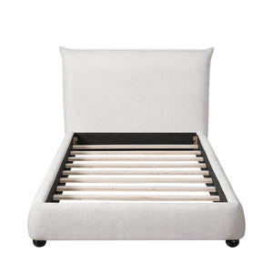 English Elm Twin Linen Upholstered Platform Bed Pillow Back Headboard Flanged Stitched Frame N757T342191W