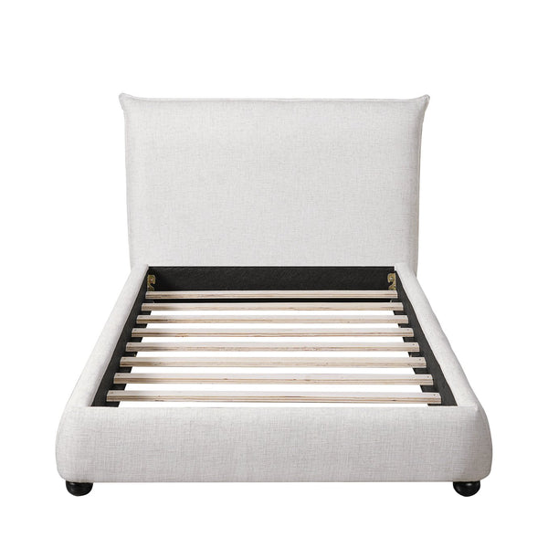 English Elm Twin Linen Upholstered Platform Bed Pillow Back Headboard Flanged Stitched Frame N757T342191W