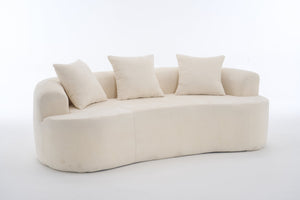 English Elm Crescent-shaped Chenille Loveseat Low Profile Curved Sofa for Modern Living Rooms White W5188P450354