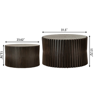 English Elm Vintage Round Nesting Coffee Tables Set of 2 — Textured Cylindrical Wood Accent Tables, Sturdy 110lb Capacity, No-Assembly Dark Brown W757P264674