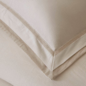JLA Home Harbor House - Duvet Linen-blend Cover Set with Tailored Double-Flange Embroidery, Shell Buttons & Breathable Luxury White/Gold HHD12-1938