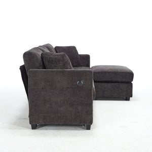 English Elm Modern Chenille L-shaped Sectional with Usb Charging Ottoman Storage Living Room Couch Black W2120S00014