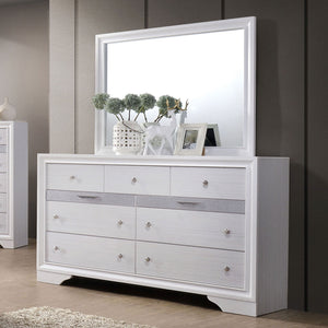 English Elm White Dresser with Mirror Set – Gleaming Silver Accents, Hidden Jewelry Drawer, English Dovetail Craftsmanship B2741S00551