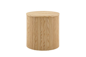English Elm 2-piece Round Nesting Tables with Fluted Column Base Hidden Storage Oak Grain Finish Wood W3875P396797