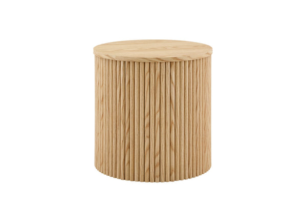 English Elm 2-piece Round Nesting Tables with Fluted Column Base Hidden Storage Oak Grain Finish Wood W3875P396797