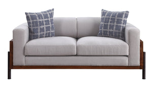 English Elm Pelton Rustic Fabric Loveseat with Walnut Finish, Aspen Frame, Reclaimed Wood Panels & Pillows B2726P253094