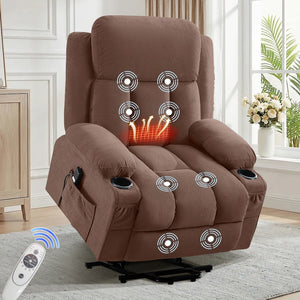 English Elm Power Lift Fabric Recliner with Heat Massage Usb Port and Remote for Seniors W1521P458854