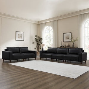 English Elm Luxury Mid-century Modern Faux Leather Sofa and Loveseat Set for Living Rooms Black W1097S00258