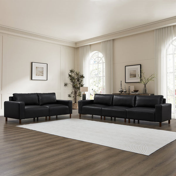 English Elm Luxury Mid-century Modern Faux Leather Sofa and Loveseat Set for Living Rooms Black W1097S00258