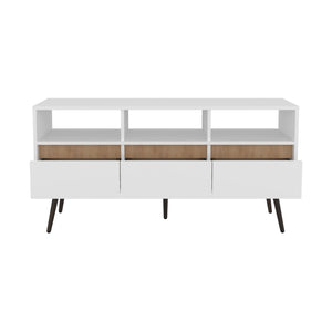 English Elm TV Engineered Wood Media Console with 3 Drawers & 3 Open Shelves, Durable Eco-Friendly Storage Solution White+Natural 52.76 L x 47.3 W x 6.3 H B097P262374