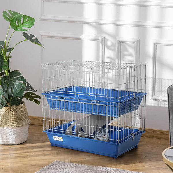 English Elm Pawhut Two Tier Small Animal Wire Habitat with Ramp Dual Trays and Feeding Accessories W2225P217530
