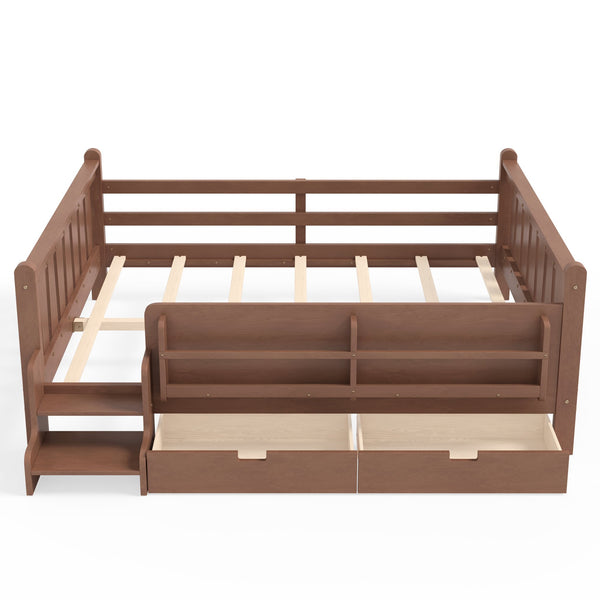English Elm Queen Bunk Bed with Trundle Solid Pine Kids Car Themed Frame Built-in Bookshelf Natural W1580S00543