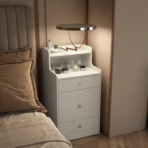 English Elm 3 3 in 1 Vanity Desk with Lighted Mirror, Charging Station, Upholstered Stool, 2 Drawers & Hidden Storage W1321P243134