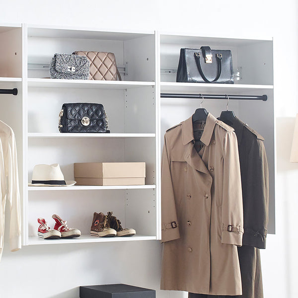 English Elm Devi White Wall Mounted Wood Closet System with Oak Finish, Durable Melamine, Ample Modular Storage B040S00113