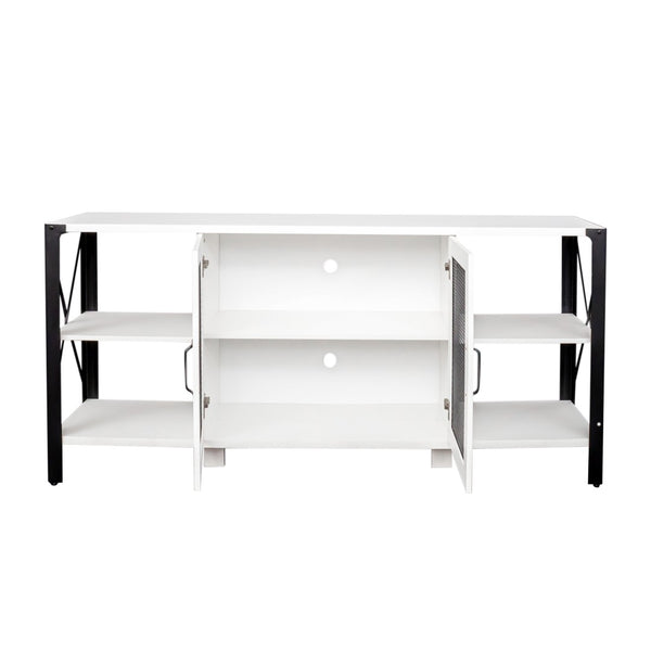 English Elm Tv Stand For Living Room - Industrial Farmhouse 80-Inch Tv Console With Open Shelves & Mesh Door Storage W331S00121-GIGA