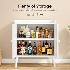 English Elm Sideboard Rattan Door Buffet Cabinet with Baffle Edge, Spacious Storage Credenza for Dining Hallway White T3623P381054