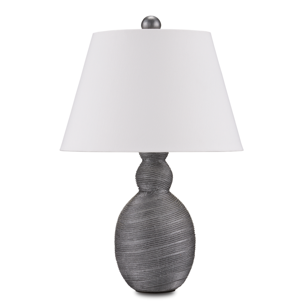 Basalt Gray Table Lamp - Handcrafted Terracotta Design with Metallic Finish & Bone Shantung Shade