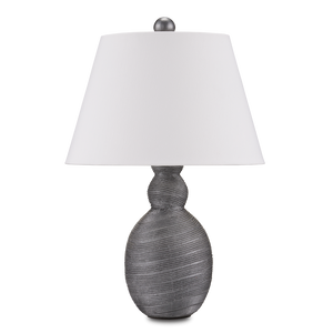 Basalt Gray Table Lamp - Handcrafted Terracotta Design with Metallic Finish & Bone Shantung Shade