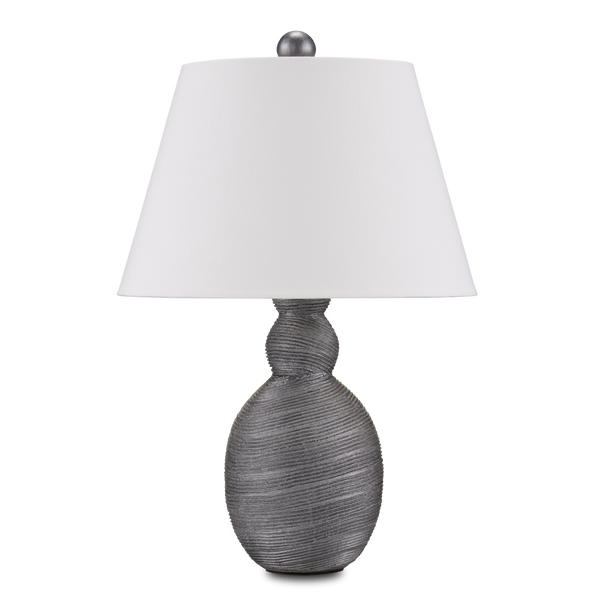 Basalt Gray Table Lamp - Handcrafted Terracotta Design with Metallic Finish & Bone Shantung Shade