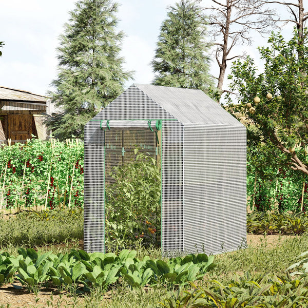 English Elm Outsunny Walk-in Portable Greenhouse with 4 Shelves Pe Mesh Cover Steel Frame W2225P217649