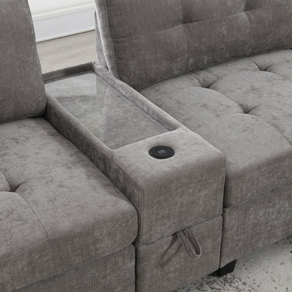 English Elm [new U-shaped Chenille Sectional Six Seat Tufted Couch with Usb Charging Storage Gray N723S1191E