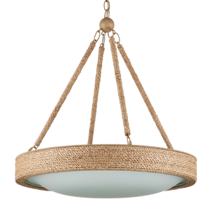 Hopscotch Chandelier - Elegant Abaca Rope Design with Frosted Glass Diffuser, LED & Adjustable Height