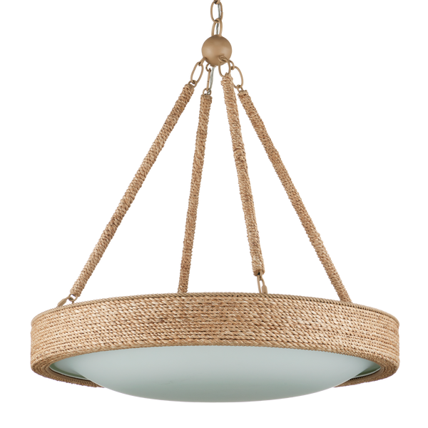 Hopscotch Chandelier - Elegant Abaca Rope Design with Frosted Glass Diffuser, LED & Adjustable Height