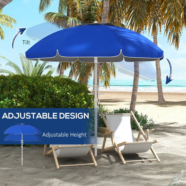 English Elm Outsunny 5.7' Portable Beach Umbrella With Uv40+ Protection, Adjustable Height & Built-In Cup Holders W2225P200535-GIGA