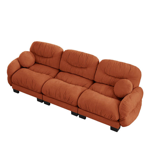 English Elm Pleated Chenille Three Seater Modular Sofa with Ergonomic Foam and Curved Armrests Orange W5656S00067