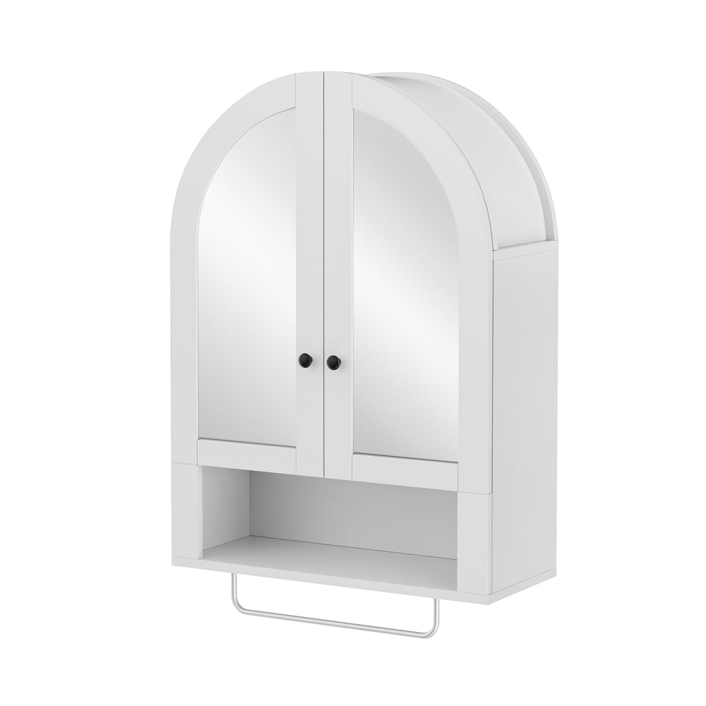 English Elm Wall Mounted Arched Cabinet Tempered Glass Doors Led Lighting Adjustable Shelves Bathroom White T3210P471556