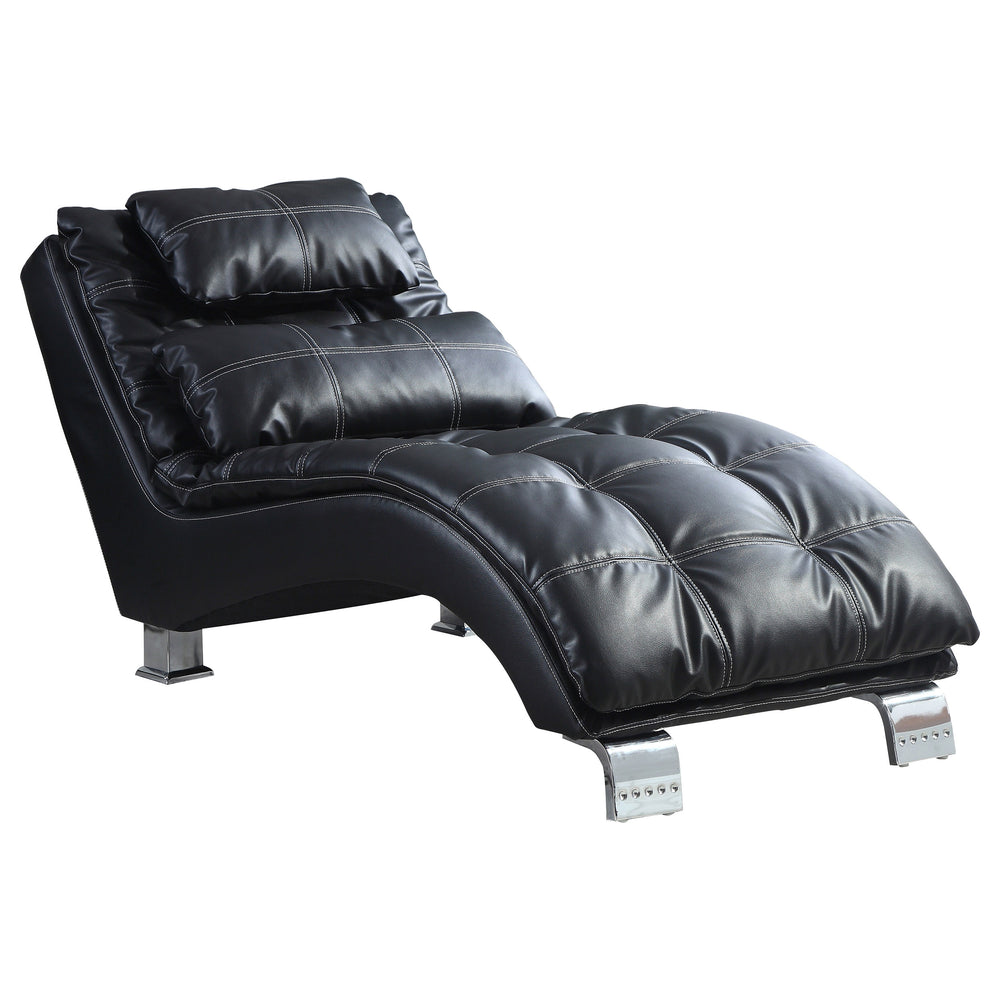 English Elm Isley Black Faux Leather Upholstered Chaise with White Contrast Stitching and Chrome C-Shaped Legs for Modern Lounging Comfort and Style B062P340750