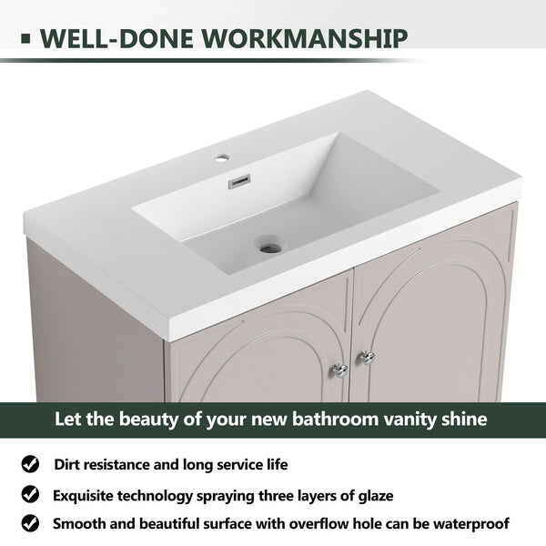 English Elm 36" Freestanding Bathroom Vanity with Resin Sink, Soft-Close Doors, Adjustable Shelf & 3 Handles W999S00336