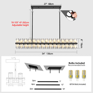 English Elm Rectangular Black Metal Crystal Chandelier, K9 Pendants, Warm 2700K G4 LEDs, Hardwired Elegance W2312P368696