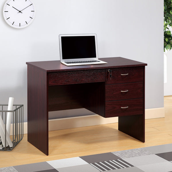 English Elm Three Locking Drawers Mahogany Student Desk with Modesty Panel, Metal Handles, Secure Storage and Keys B107P239122