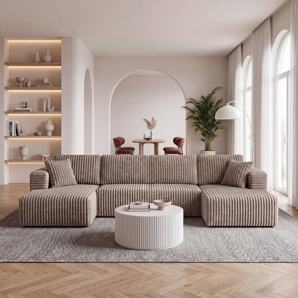 English Elm U Shape Modular Sectional Sofa Corduroy Upholstered Minimalist Living Room Couch Khaki W1919S00017