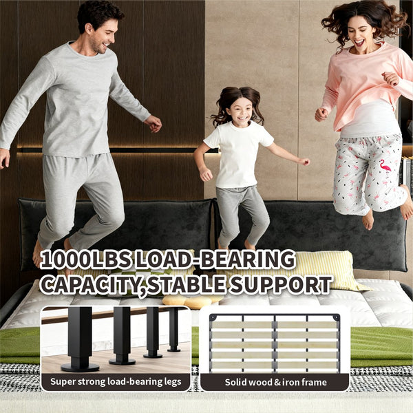 English Elm King Size Chenille Upholstered Cloud Bed Frame With Movable Padded Headboard, Dark Grey Elegance W1885S00240