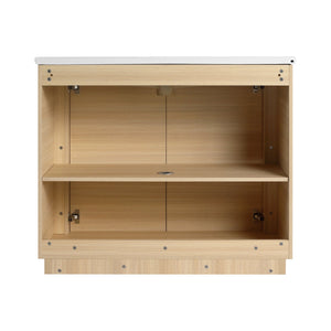 English Elm 40'' Freestanding Bathroom Vanity Plywood Cabinet Ceramic Sink Soft Close Doors W999S00518