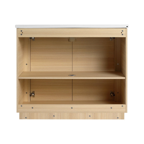 English Elm 40'' Freestanding Bathroom Vanity Plywood Cabinet Ceramic Sink Soft Close Doors W999S00518