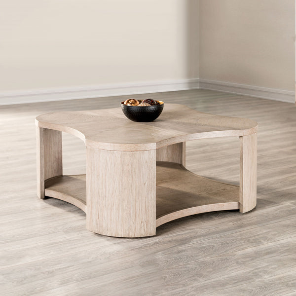English Elm 1pc Coffee Table Modern Square Cocktail Table 42" with Lower Shelf, Casters for Easy Mobility and Style Oak 46 L x 46 W x 9 H B2741P360629