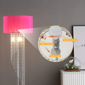 English Elm 65.75"H Sheer White Drum Shade Floor Lamp with Cascade Crystal Raindrops, Chrome Metal Elegance for Living Room Multicolor B072P220161