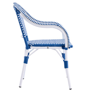 English Elm Outdoor Woven Rattan Bistro Armchairs Set of 2 Aluminum Frame Patio Cafe Seating Blue,White N768P386559W