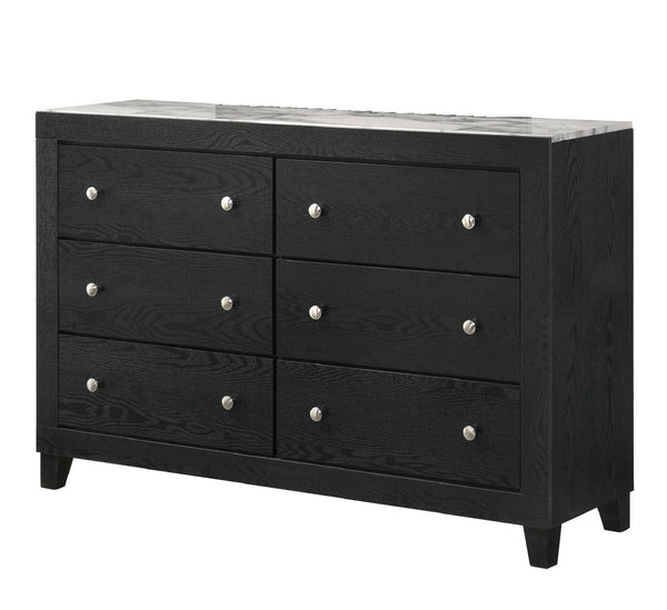 English Elm 1pc Contemporary Tall Chest with Faux Marble Top and Four Drawers for Elegant Bedroom Storage Black,White 59.88 L x 18.94 W x 37.48 H B2741P330117