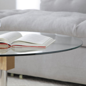 English Elm Modern Round Glass Top Coffee Table with Wood Mdf Base and Open Lower Shelf Natural W1117P272166