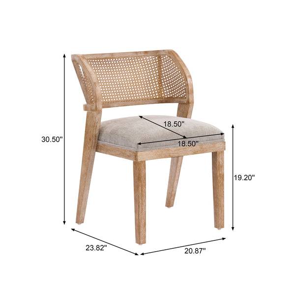 English Elm Upholstered Rattan Back Dining Chairs Solid Rubberwood Farmhouse Boho Set of 2 N776P394378D