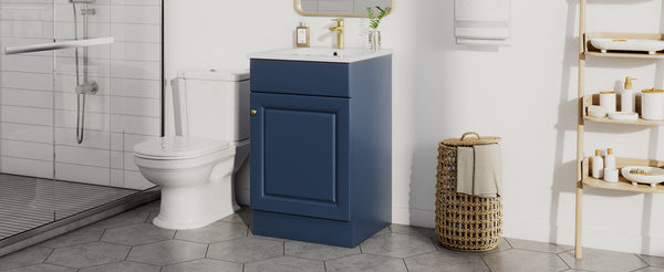 English Elm [video] 20 Inch Freestanding Bathroom Vanity with Ceramic Sink Soft Close Cabinet Blue N759P237946C