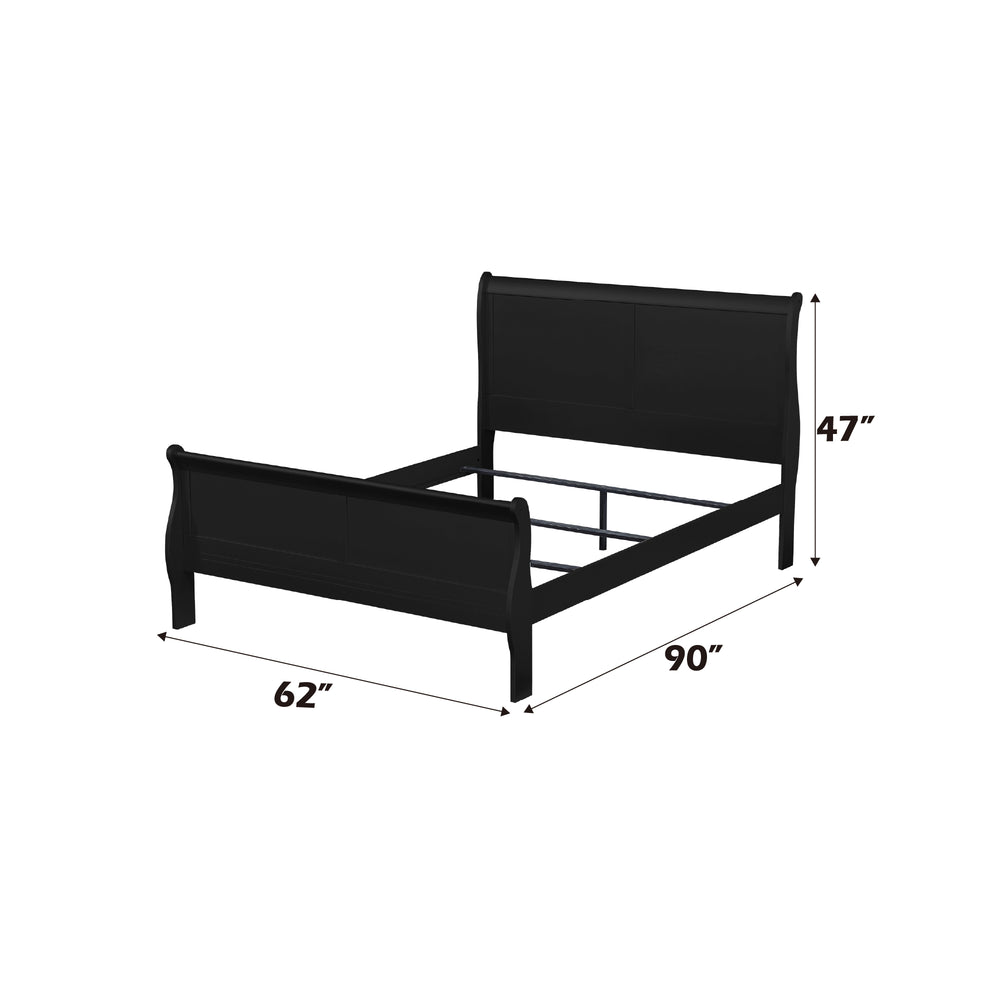English Elm Louis Philippe Solid Wood Queen Bed Curved Sleigh Headboard Black Lacquer Finish B2726S00142