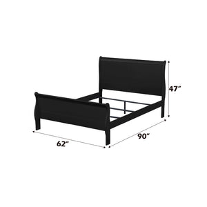 English Elm Louis Philippe Solid Wood Queen Bed Curved Sleigh Headboard Black Lacquer Finish B2726S00142