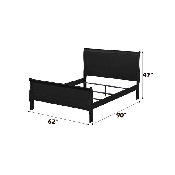 English Elm Louis Philippe Solid Wood Queen Bed Curved Sleigh Headboard Black Lacquer Finish B2726S00142