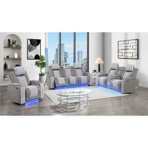 English Elm Duran Power Recliner with Led Lighting Usb Charging and Adjustable Headrest Support Grey B201P412681